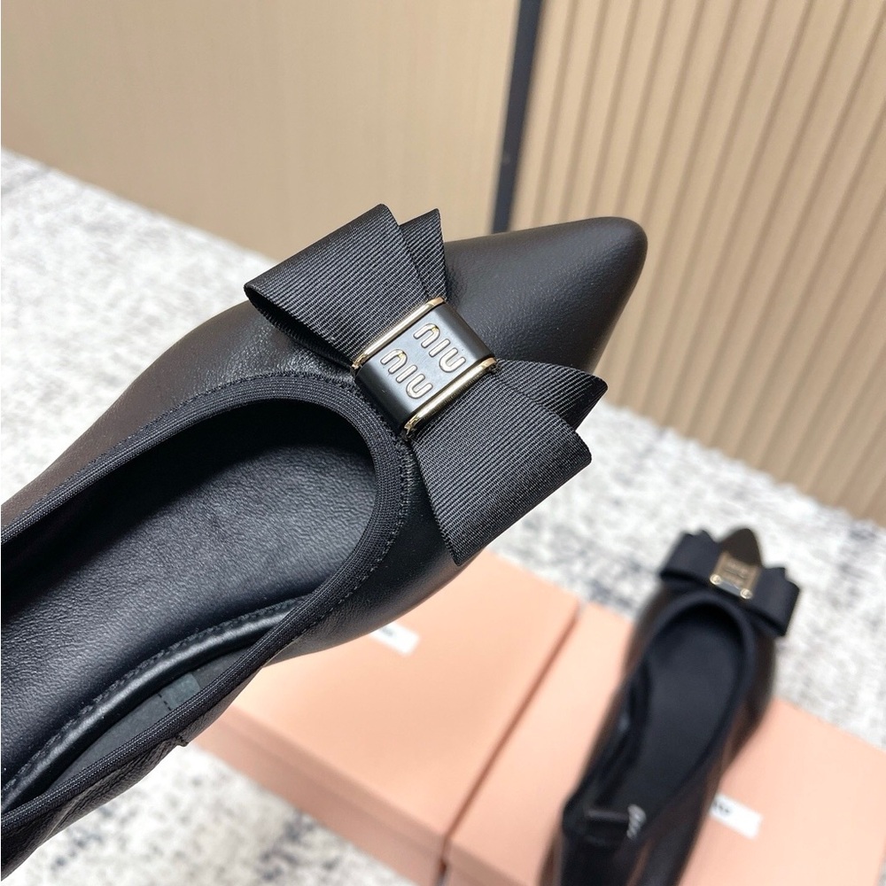 Miu Miu Black Flats with Bow Accent - Picture 2 of 7
